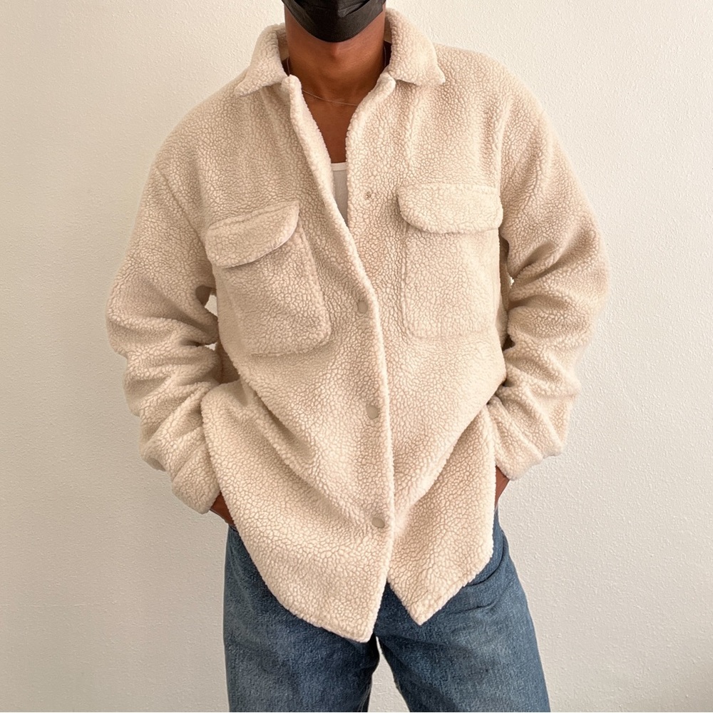 Fleece Jacket Button Up, Cream - image 1
